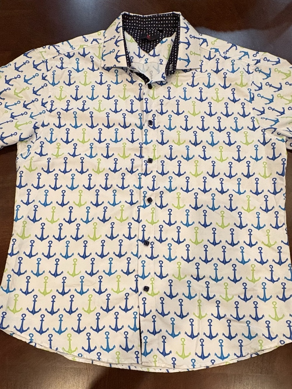 BC Collection Men’s XL Anchor Print Short Sleeve Button Up Shirt Nautical